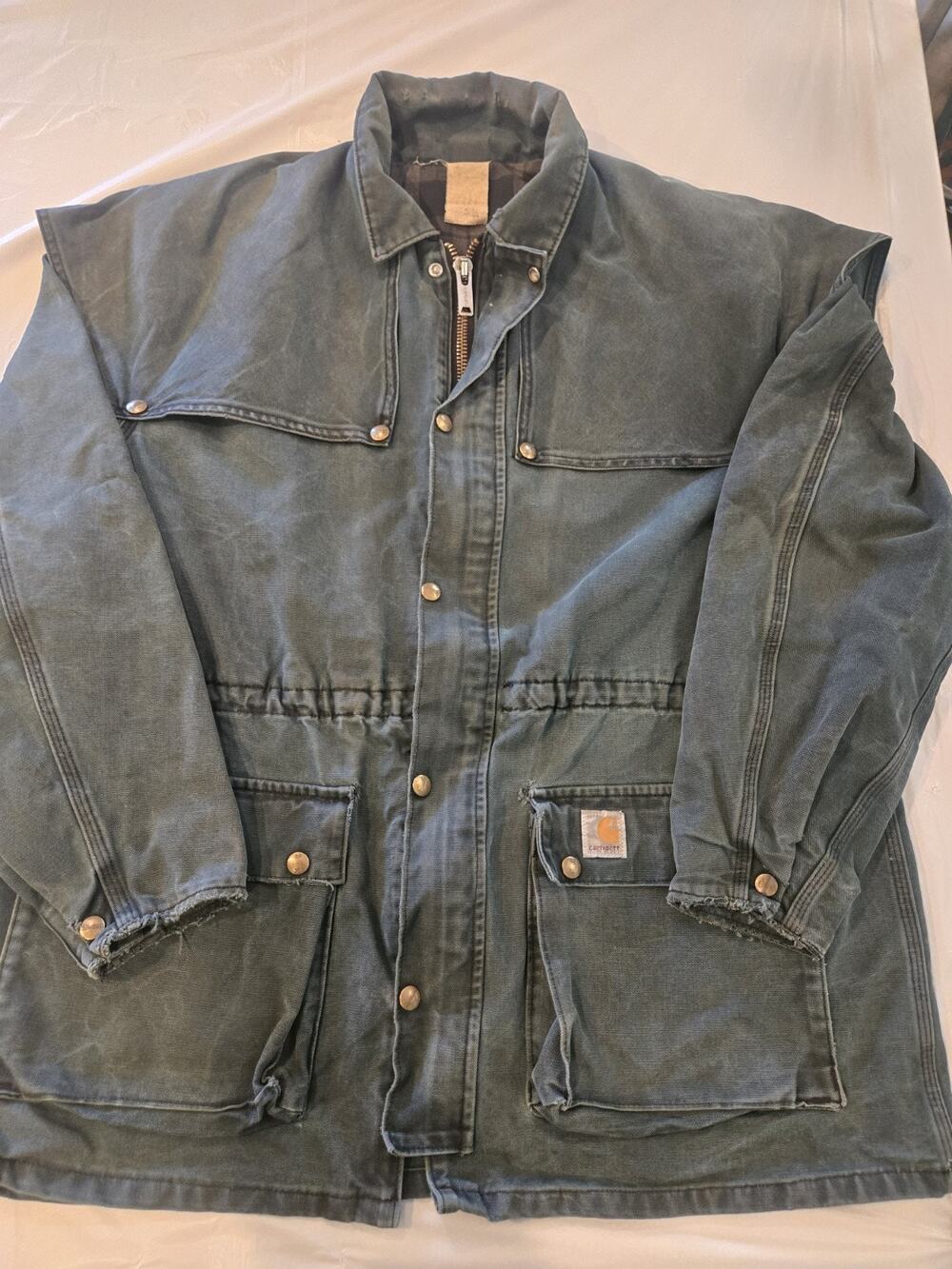 Carhartt Men's Large Green Jacket Distressed, Canvas, 90s Vintage Rare Oldskool
